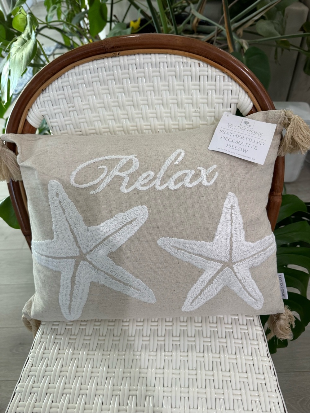 Levtex Home San Sebastian Embroidered Starfish/ Relax Decorative Down Pillow NWT